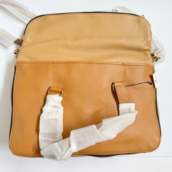 FOSSIL CAMEL TAN BROWN 2 TONE LEATHER ZIPPER CLOSE PRESTON SATCHEL TOTE BAG - Picture 5 of 13